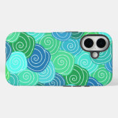 Coques Case-Mate iPhone Motif de cercles roulants bleu-vert (Verso (horizontal))