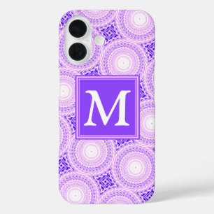 Coques iPhone 16 Motif de cercles violets monogramme
