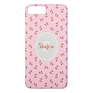 Coque iPhone 8 Plus/7 Plus Motif de cerise rose rétro féminin