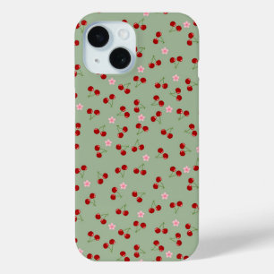 Coque Pour iPhone 15 Motif de cerises sur fond vert