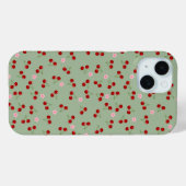 Coques Case-Mate iPhone Motif de cerises sur fond vert (Verso (horizontal))