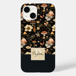 Coque Pour iPhone 14 Motif de champignons et de fleurs avec nom