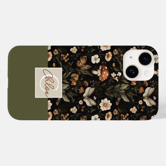Coques Case-Mate iPhone Motif de champignons et de fleurs avec nom (Verso (horizontal))