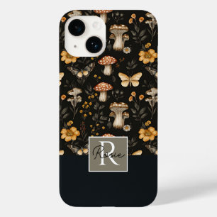 Coque Pour iPhone 14 Motif de champignons et de fleurs avec nom