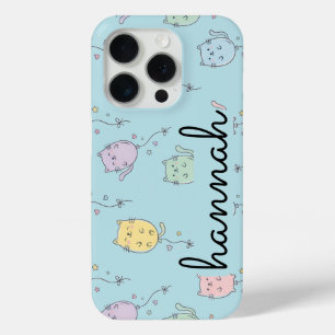 Coque iPhone 15 Pro Motif de chat ballon Mignon Minimaliste Enfants