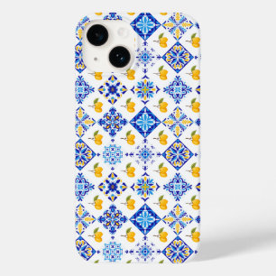 Coque Pour iPhone 14 Motif de citron de campagne français bleu