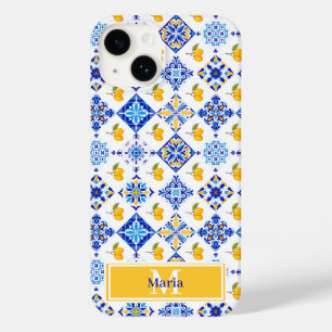 Coque Pour iPhone 14 Motif de citron de pays français bleu monogramme n