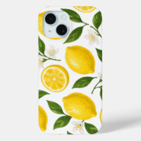 Motif de citron frais avec feuilles et fleurs