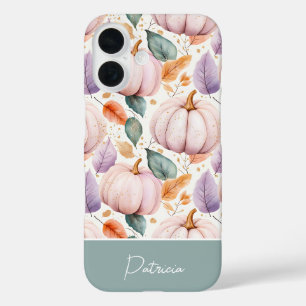 Coques iPhone 16 motif de citrouille et de feuilles coloré personna