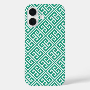 Coques iPhone 16 Motif de clé grecque Emerald Green