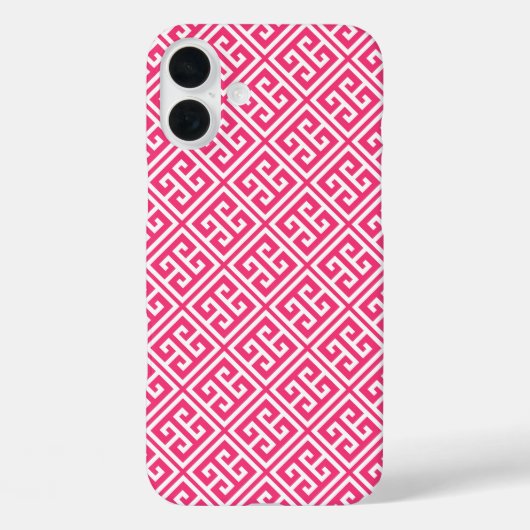 Coques Case-Mate iPhone Motif de clé grecque rose chaud (Verso)