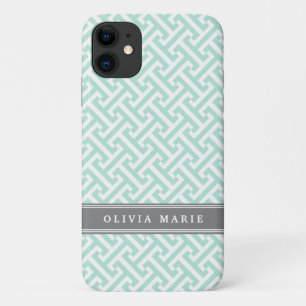 Case-Mate iPhone Case Motif de clé grecque verte à la menthe avec nom