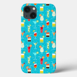 Etui iPhone 13 Motif de cocktail sur l'arrière - plan turquoise