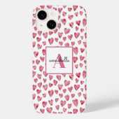 Coques Case-Mate iPhone Motif de coeur de couleur rose monogramme (Verso)