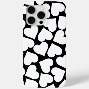 Coque iPhone 15 Pro Max Motif de coeur noir et blanc rétro