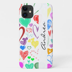 Coques Pour iPhone Motif De Coeurs, Coeurs Colorés, Votre Nom