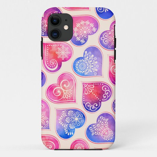 Coques Case-Mate iPhone Motif de cœurs en dentelle à l'aquarelle
