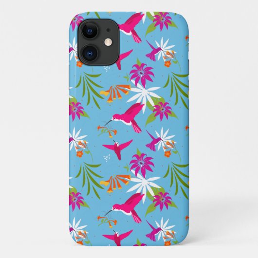 Coques Case-Mate iPhone Motif de colibri rose bleu tropical (Dos)