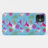 Coques Case-Mate iPhone Motif de colibri rose bleu tropical (Dos (Horizontal))
