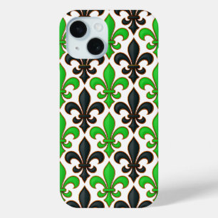 Coque Pour iPhone 15 Motif de conception de fleur de lis baroque noir v