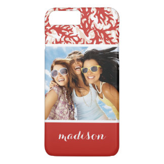 Coques Pour iPhone Motif de corail rouge | Votre photo et votre nom