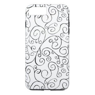 Coque iPhone 7 Plus Motif de courbe peinte à la main en noir sur blanc