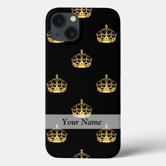 Coques Case-Mate iPhone Motif de couronne noir et or (Verso)