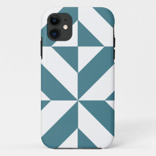 Coque iPhone 11 Motif de cube vert géométrique profond Turquoise