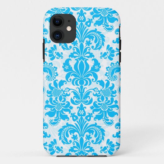 Coques Case-Mate iPhone Motif de Damas Floral Blanc & Bleu (Dos)