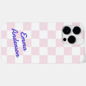 Coques Case-Mate iPhone Motif de damier blanc rose clair (Verso (horizontal))