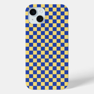 Coque iPhone 15 Mini Motif de damier jaune beurre et bleu