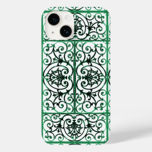 Coque Pour iPhone 14 Motif de défilement vert et blanc
