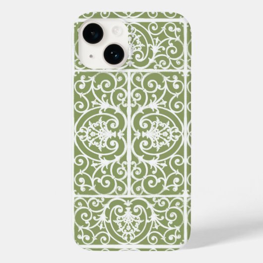 Coques Case-Mate iPhone Motif de défilement vert olive (Verso)