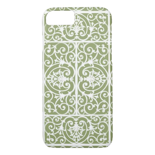 Coques Case-Mate iPhone Motif de défilement vert olive (Dos)