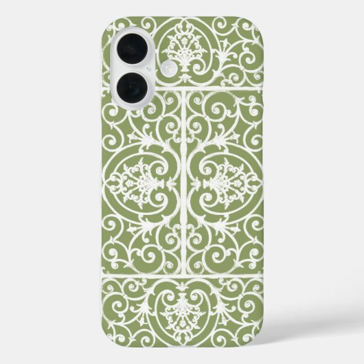 Coques Case-Mate iPhone Motif de défilement vert olive (Verso)