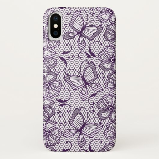 Coques Case-Mate iPhone Motif de dentelle avec des papillons (Dos)