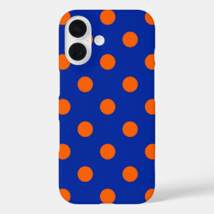 Coques iPhone 16 Motif de design à pois orange sur fond bleu 