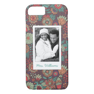 Coque iPhone 7 motif de dessin animé floral Custom Photo & Name