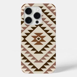 Coque iPhone 15 Pro Motif de diamant aztèque marron et crème