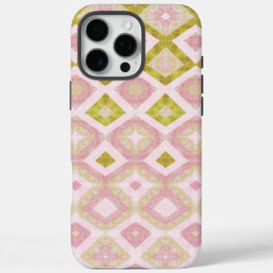 Coques iPhone 16 Pro Max Motif de diamant géométrique en rose et vert olive