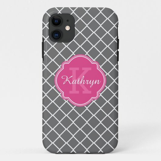Coques Case-Mate iPhone Motif de diamant gris rose chaud (Dos)