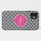 Coques Case-Mate iPhone Motif de diamant gris rose chaud (Dos (Horizontal))