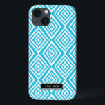 iPhone 13 Coque Motif de diamants chic | Turquoise Personnalisé<br><div class="desc">Mini coque iPad moderne et élégant avec motif en diamant turquoise et blanc. Ce coque est entièrement personnalisable. D'autres couleurs et des articles similaires sont disponibles.</div>