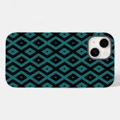 Coques Case-Mate iPhone motif de diamants turquoise et noir (Verso (horizontal))