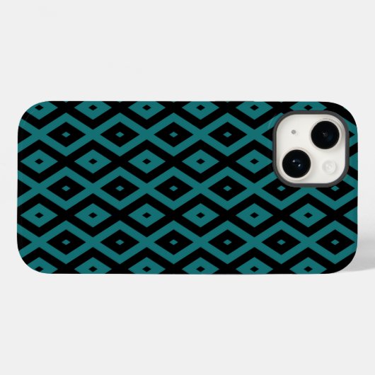 Coques Case-Mate iPhone motif de diamants turquoise et noir (Verso (horizontal))