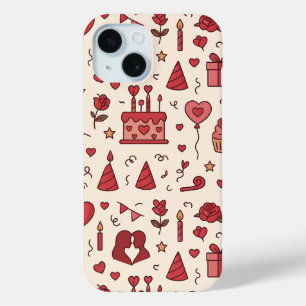 Coque Pour iPhone 15 Motif de doodle pour célébration romantique