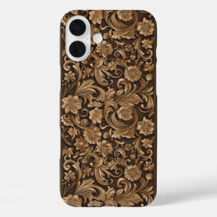 Coques iPhone 16 Plus Motif de faux bois sculpté occidental en carrelage