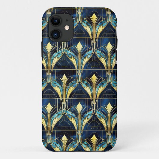 Coques Case-Mate iPhone Motif de faux vitrail élégant lotus or (Dos)