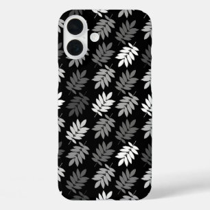 Coques iPhone 16 Plus Motif de feuille aînée noir blanc gris