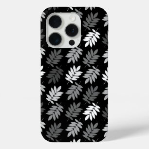 Coque iPhone 15 Pro Motif de feuille aînée noir blanc gris